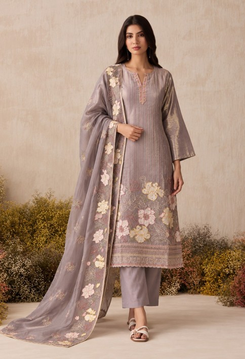 Lavender Shimmer Embroidered Work Readymade Salwar Suit